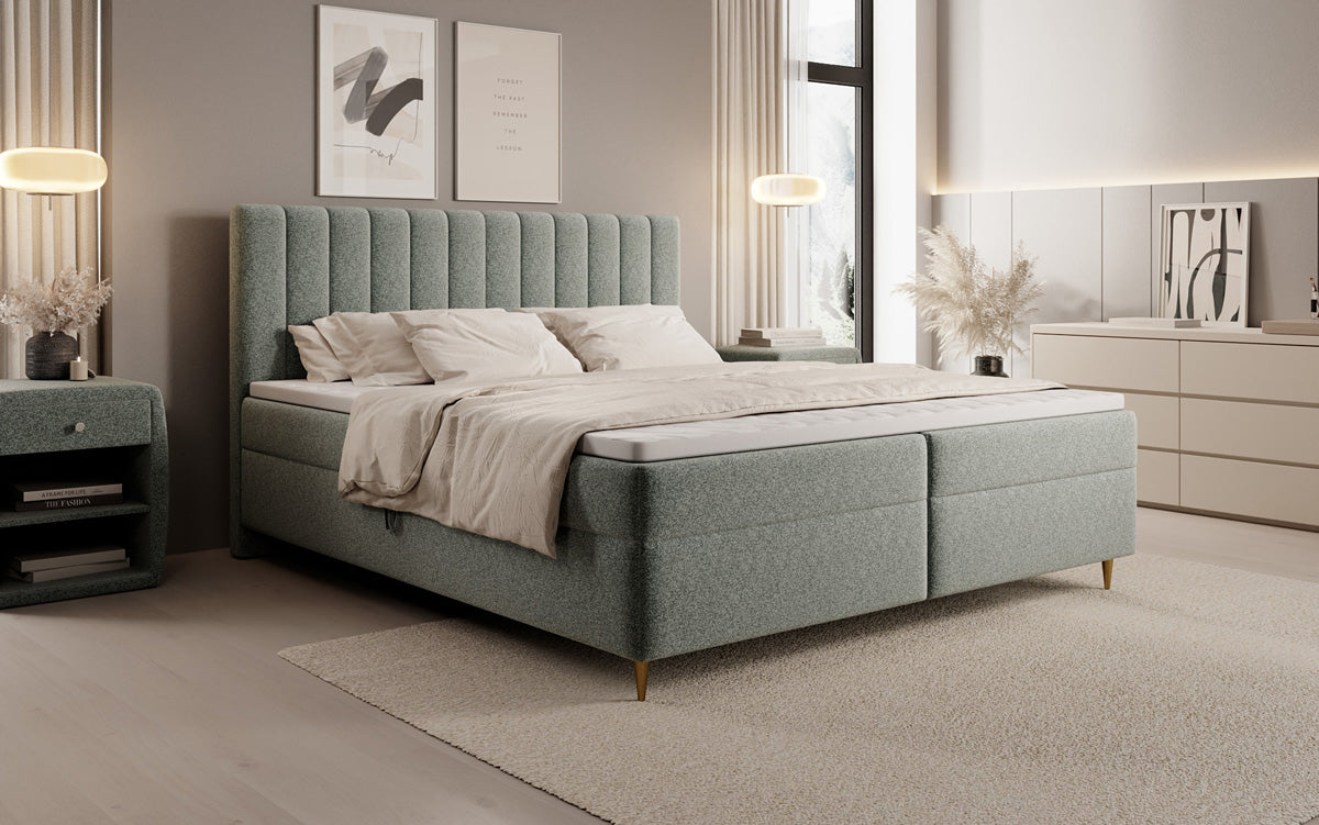 Boxspringbett Chelsea in Strukturstoff mit Stauraum