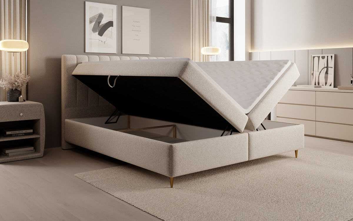 Boxspringbett Chelsea in Strukturstoff mit Stauraum