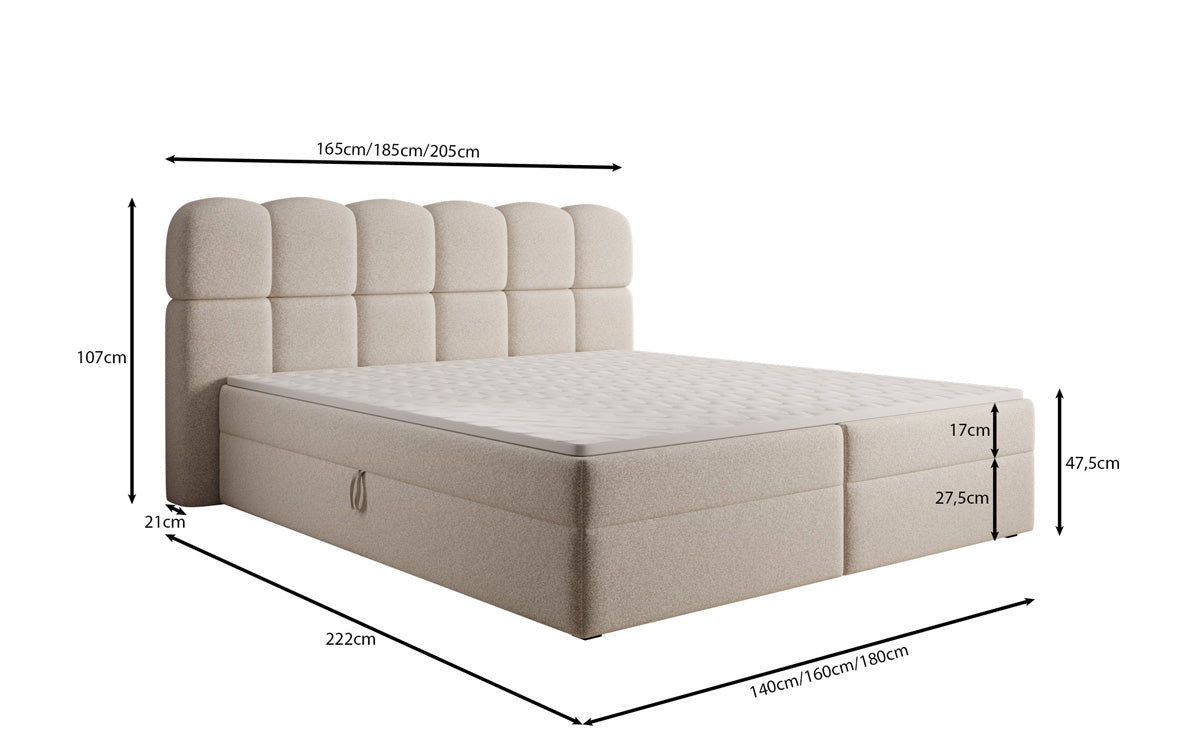 Boxspringbett Tilde in Strukturstoff mit Stauraum