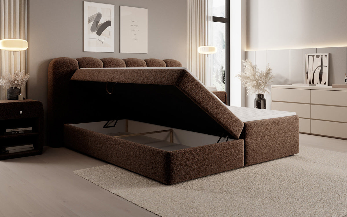 Boxspringbett Bologna in Strukturstoff mit Stauraum