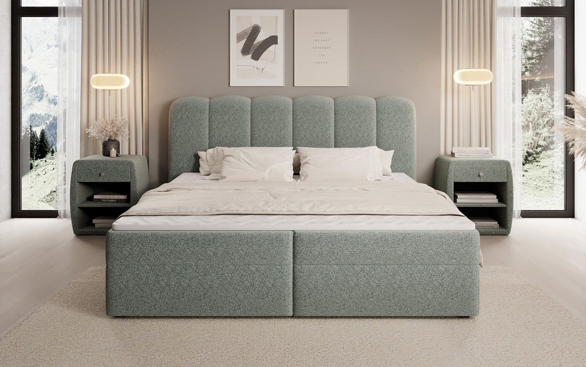 Boxspringbett Bologna in Strukturstoff mit Stauraum