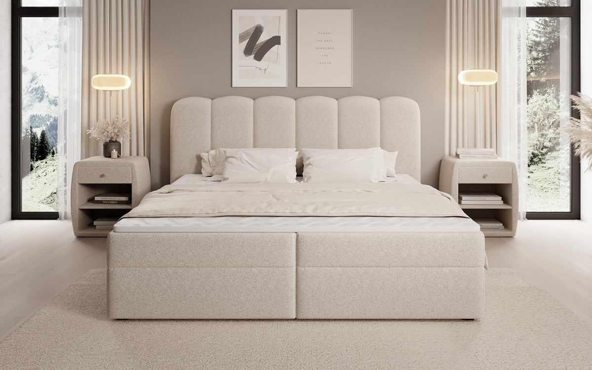Boxspringbett Bologna in Strukturstoff mit Stauraum