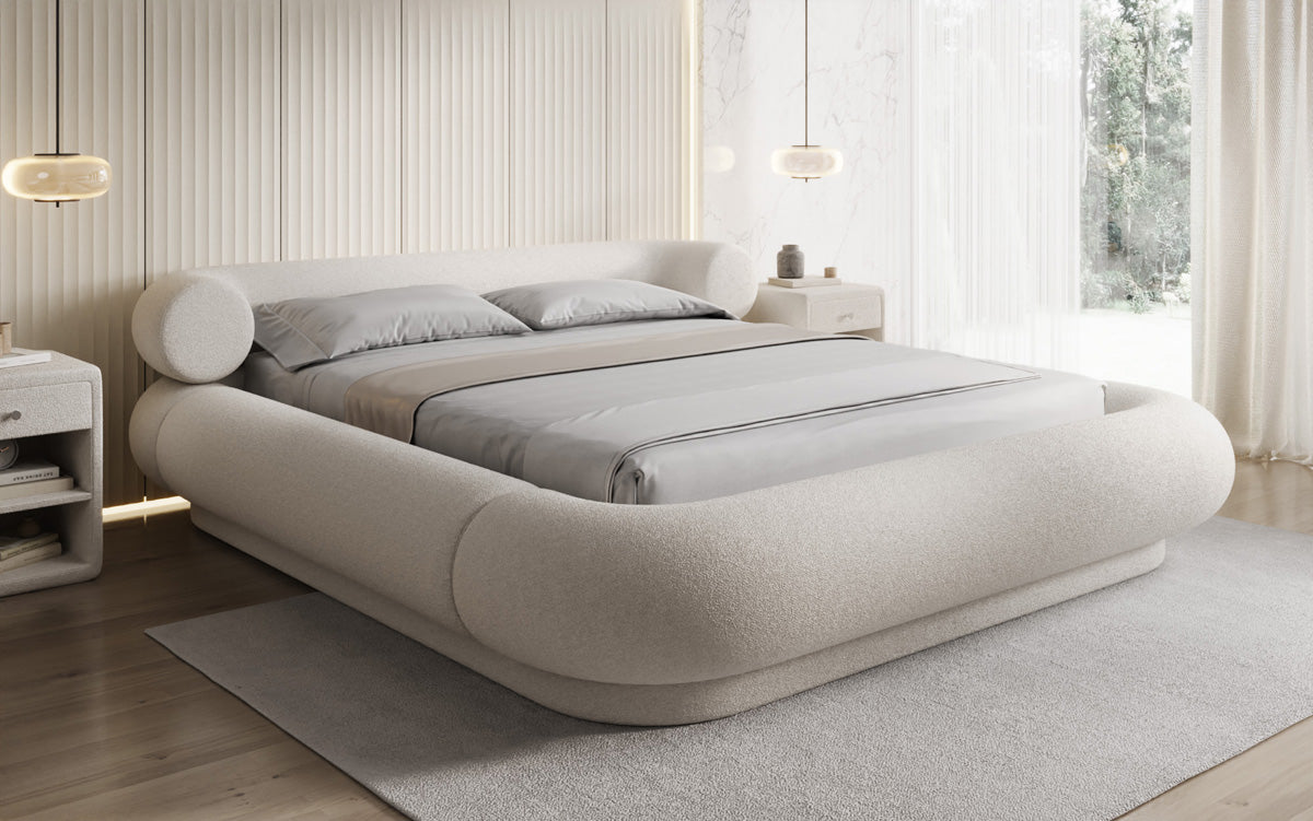 Designer Polsterbett Mochi in Teddy Bouclé mit Stauraum