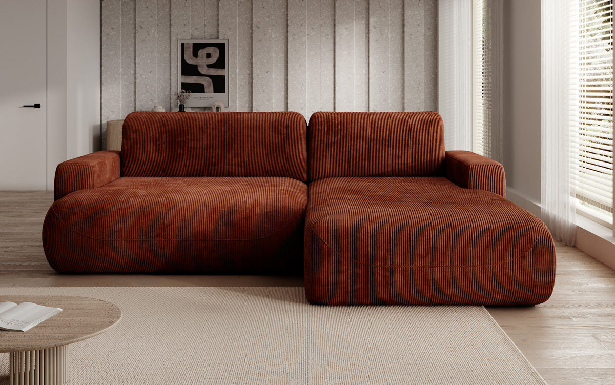 Designer Ecksofa Enzo mit Schlaf- und Klappfunktion in Cord
