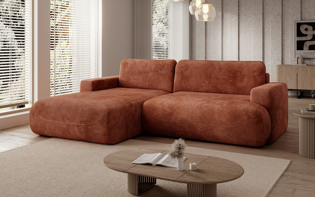 Designer Ecksofa Enzo mit Schlaf- und Klappfunktion in Cord