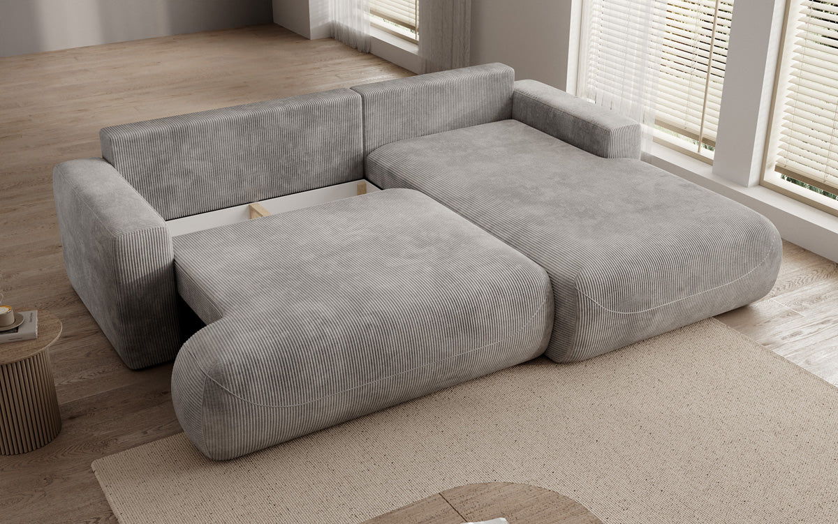 Designer Ecksofa Enzo mit Schlaf- und Klappfunktion in Cord