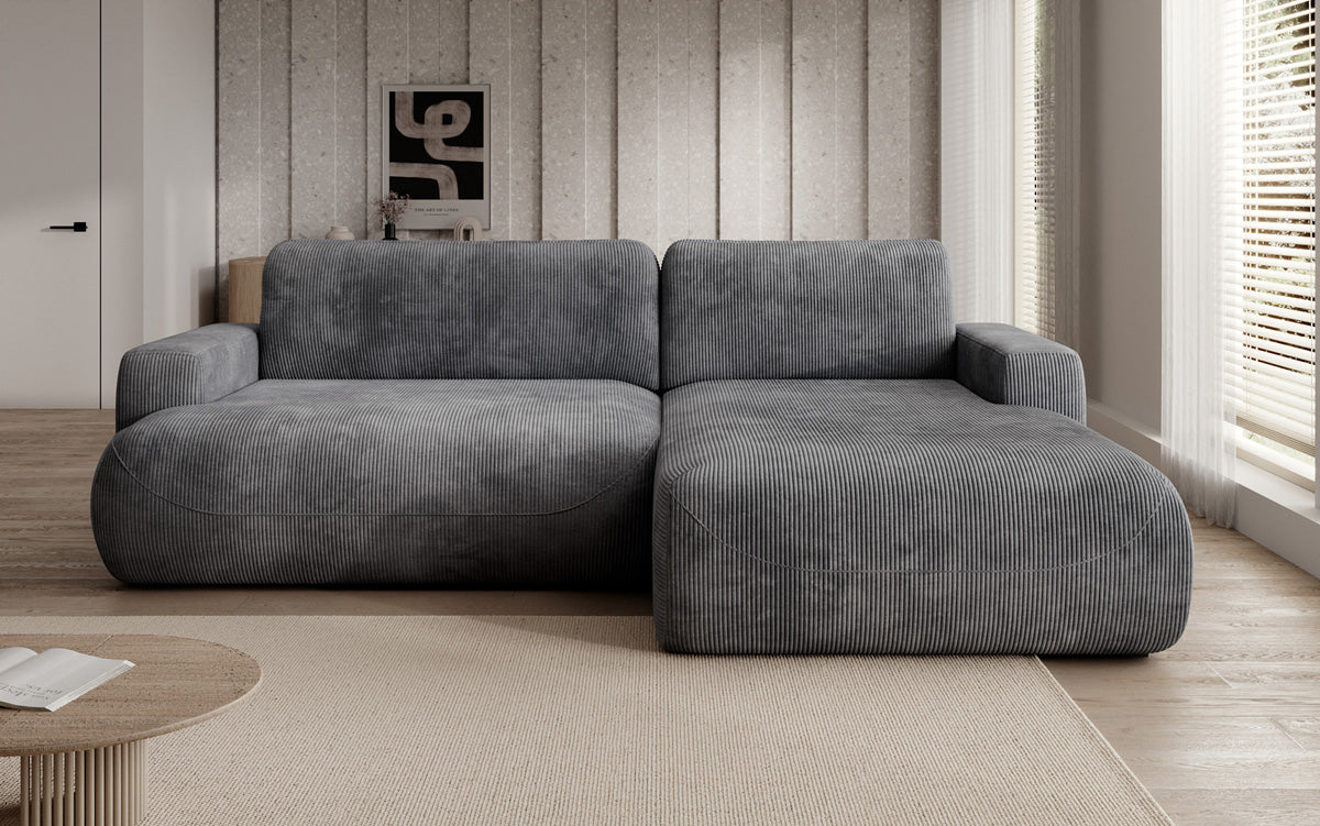 Designer Ecksofa Enzo mit Schlaf- und Klappfunktion in Cord