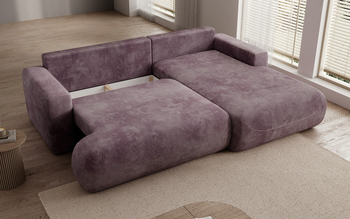 Designer Ecksofa Enzo mit Schlaf- und Klappfunktion in Cord
