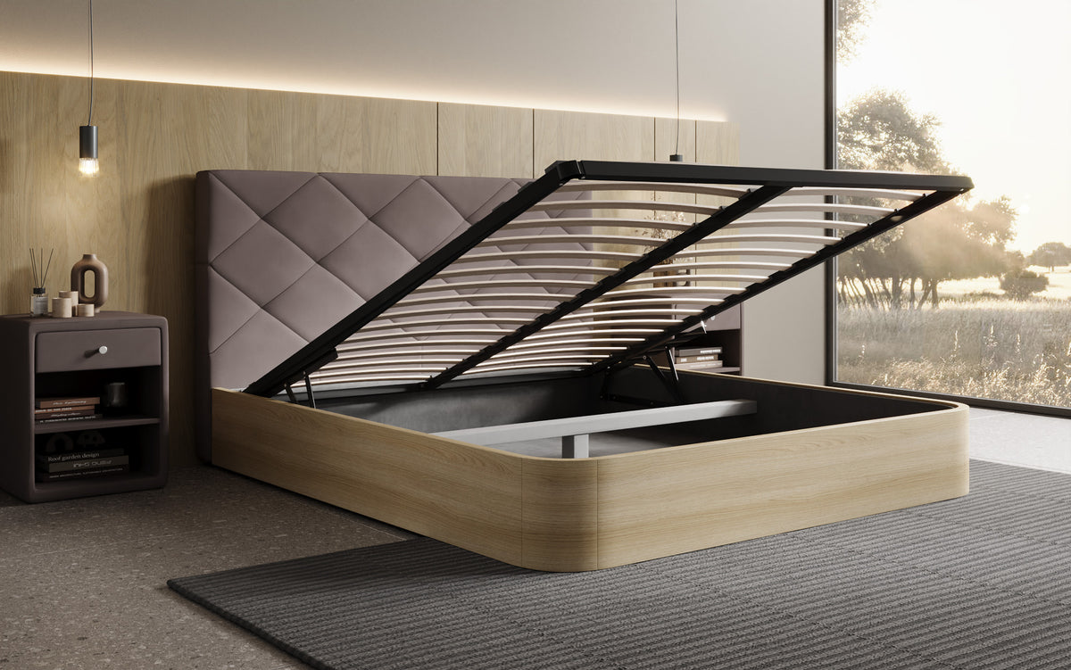 Designer Polsterbett Fiore Caro in Stoff mit Stauraum