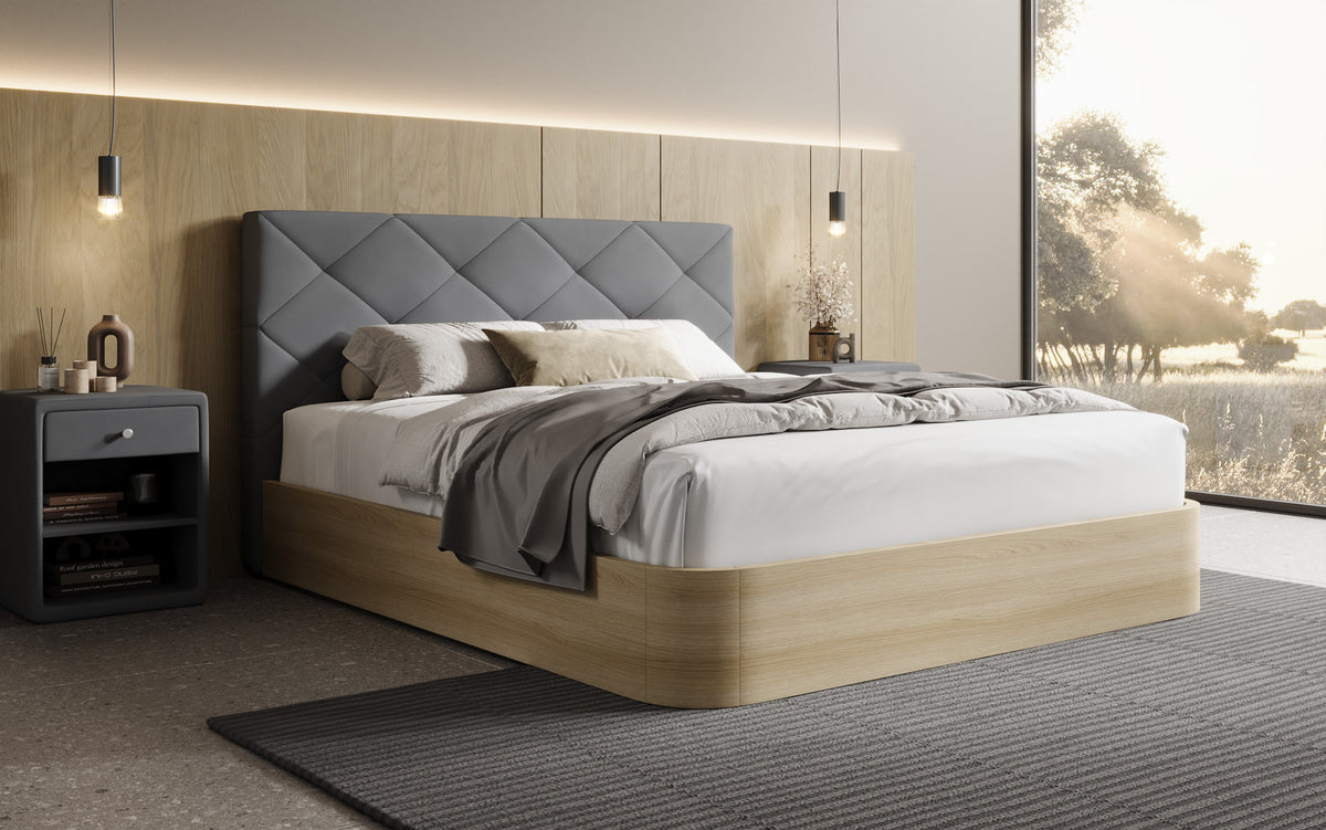 Designer Polsterbett Fiore Caro in Stoff mit Stauraum