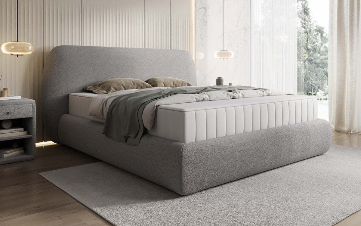 Designer Polsterbett Nella in Teddy Bouclé mit Stauraum