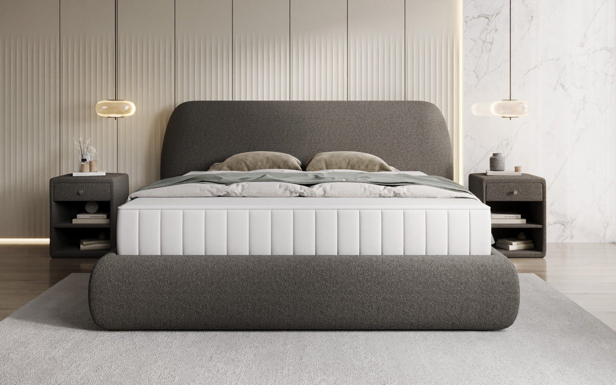 Designer Polsterbett Nella in Teddy Bouclé mit Stauraum
