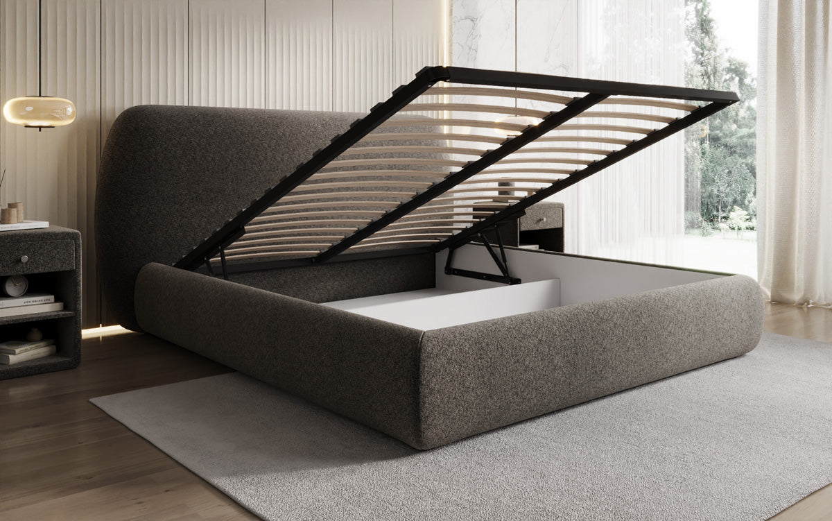 Designer Polsterbett Nella in Strukturstoff mit Stauraum