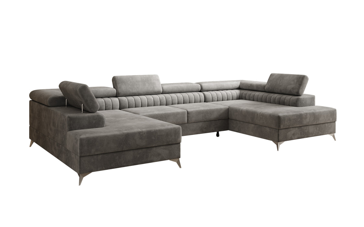 Designer Sofa Aurea U mit Schlaf- und Klappfunktion in Samt