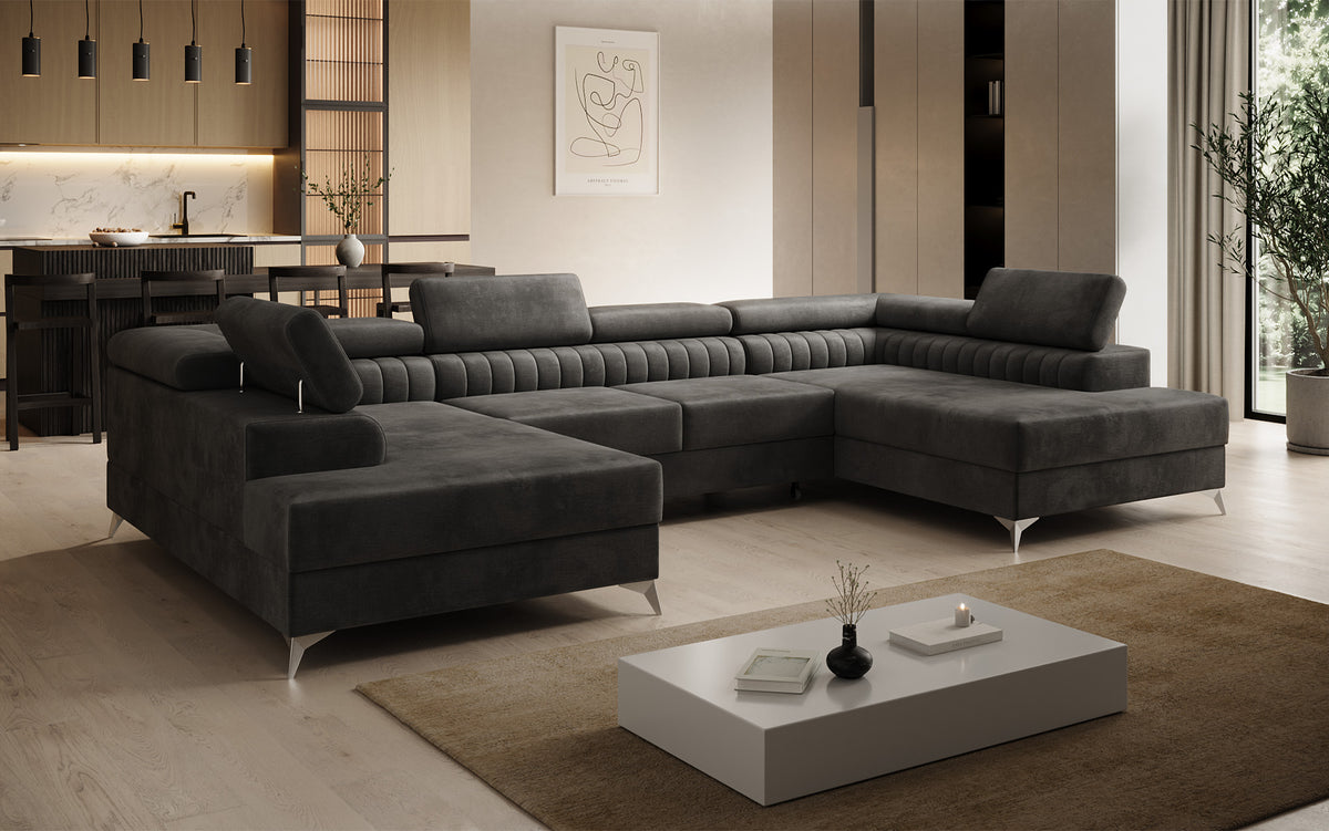 Designer Sofa Aurea U mit Schlaf- und Klappfunktion in Samt