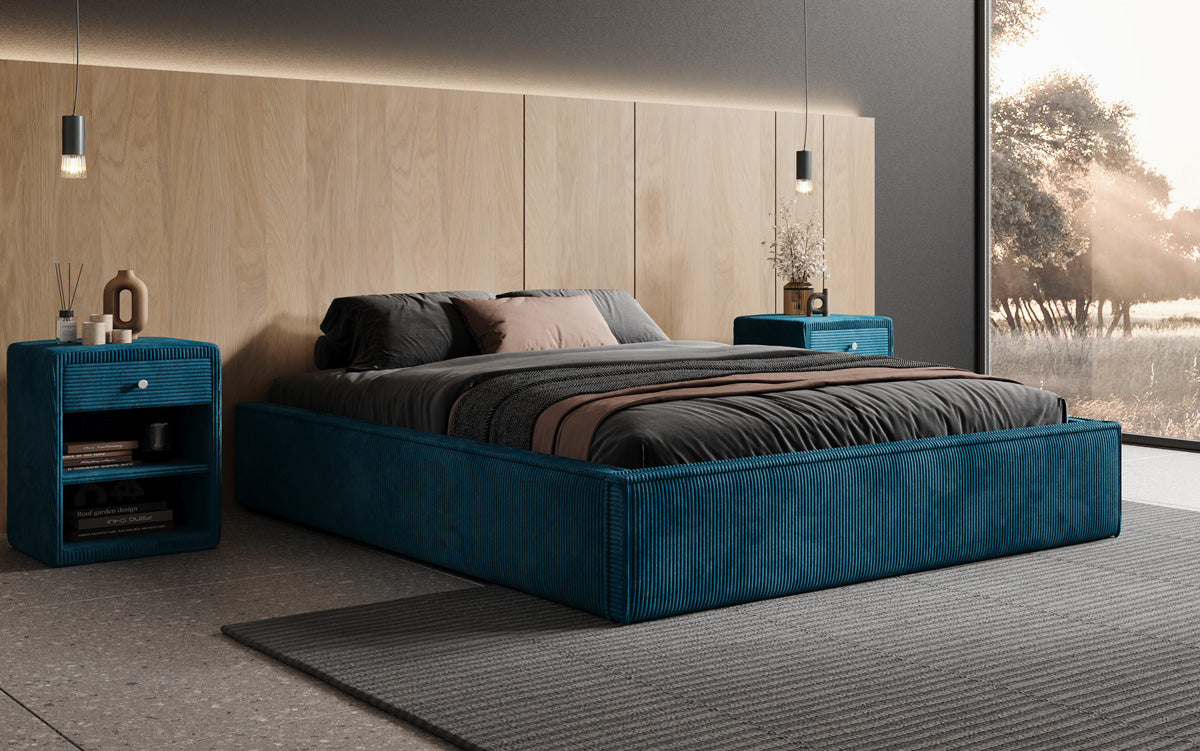 Designer Polsterbett Base mit Stauraum ohne Headboard in Cord