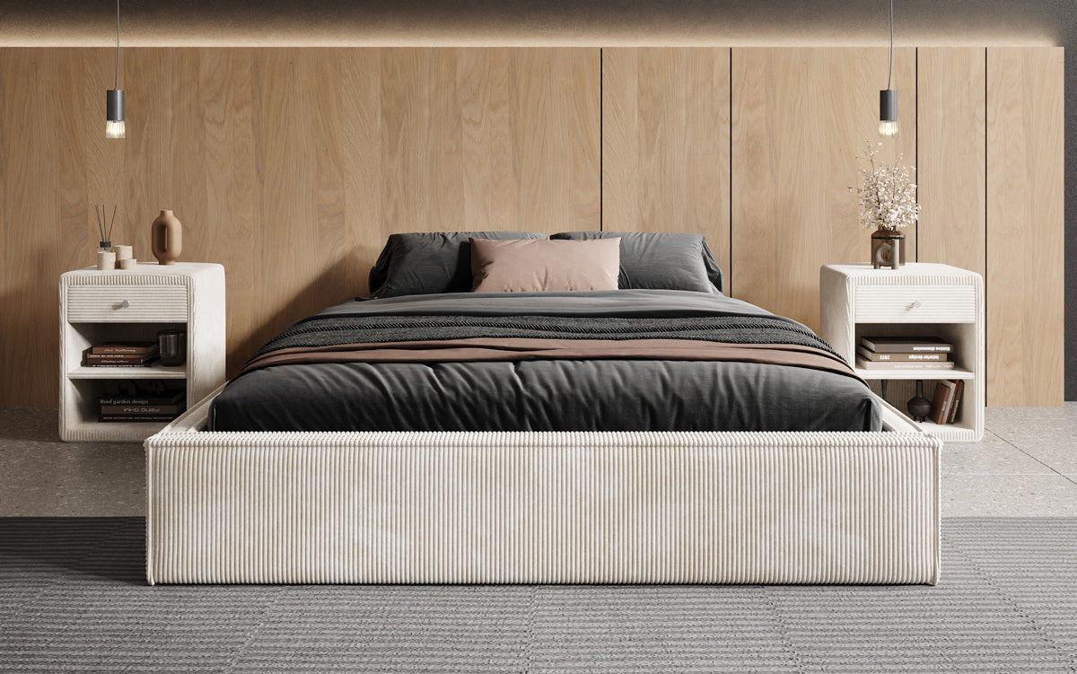 Designer Polsterbett Base mit Stauraum ohne Headboard in Cord