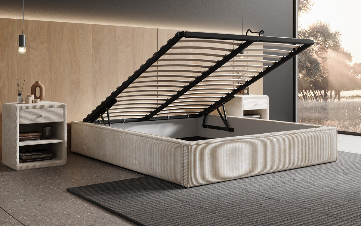 Designer Polsterbett Base mit Stauraum ohne Headboard in Cord