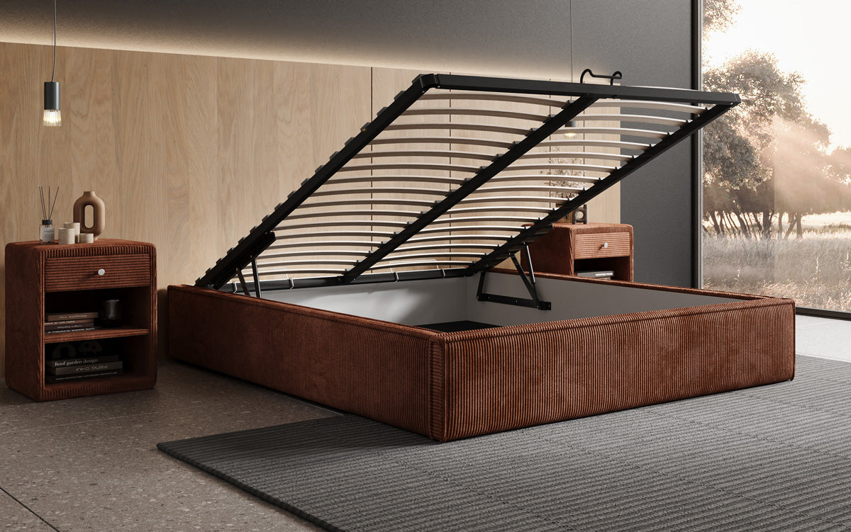 Designer Polsterbett Base mit Stauraum ohne Headboard in Cord