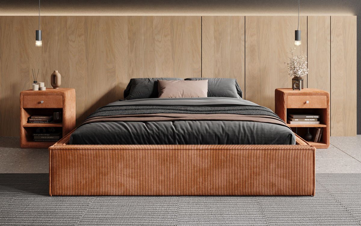 Designer Polsterbett Base mit Stauraum ohne Headboard in Cord