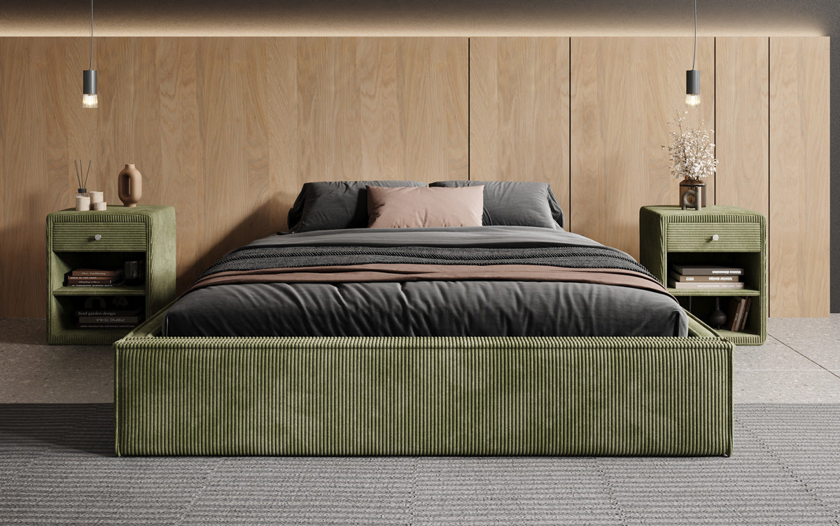 Designer Polsterbett Base mit Stauraum ohne Headboard in Cord