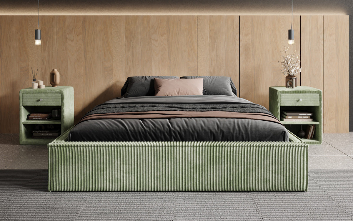 Designer Polsterbett Base mit Stauraum ohne Headboard in Cord