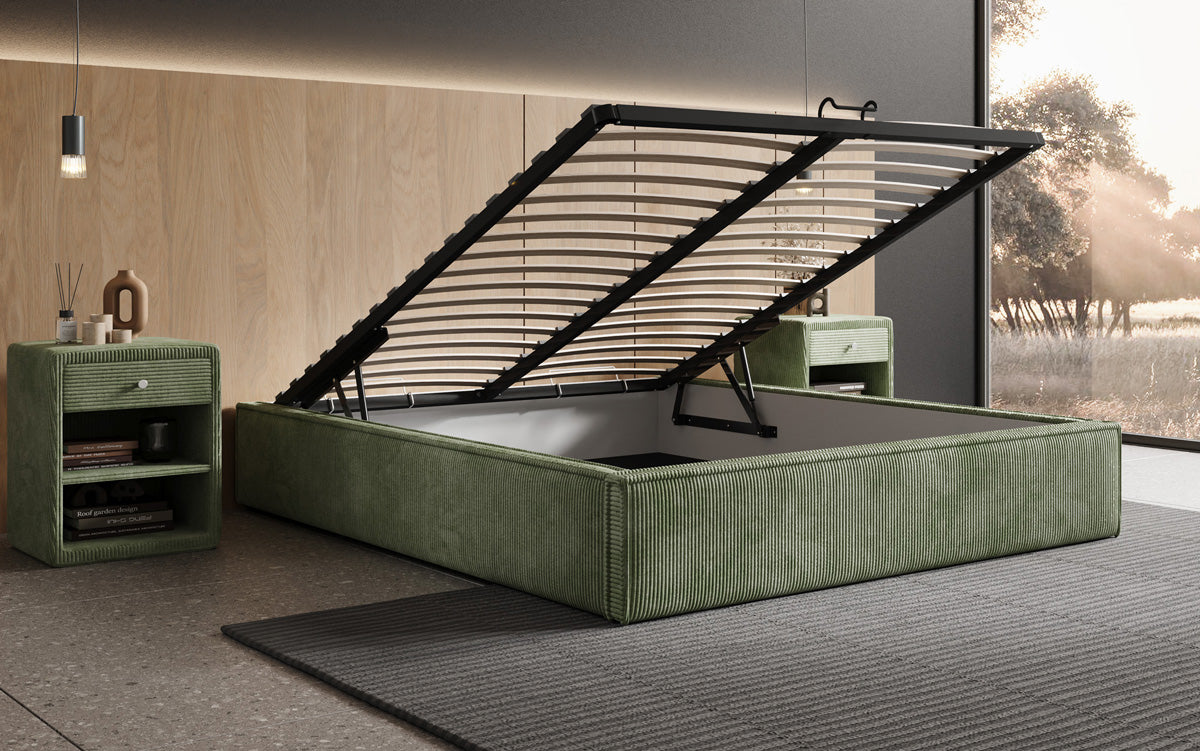 Designer Polsterbett Base mit Stauraum ohne Headboard in Cord