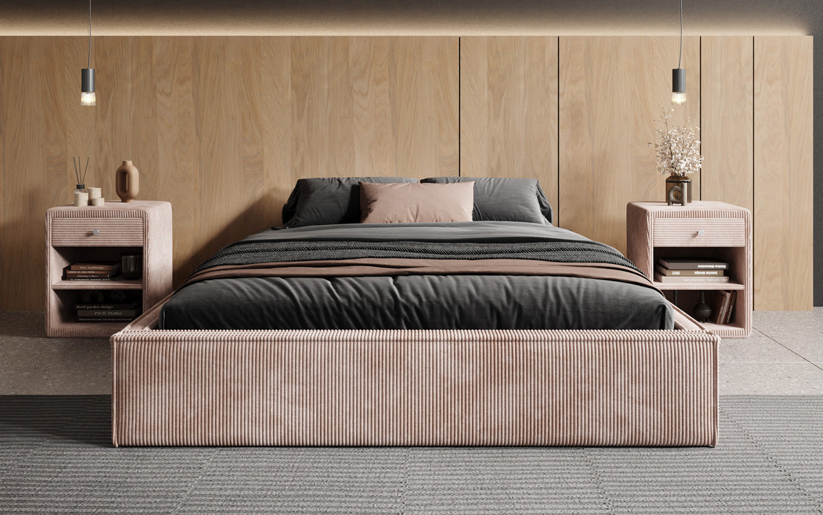 Designer Polsterbett Base mit Stauraum ohne Headboard in Cord