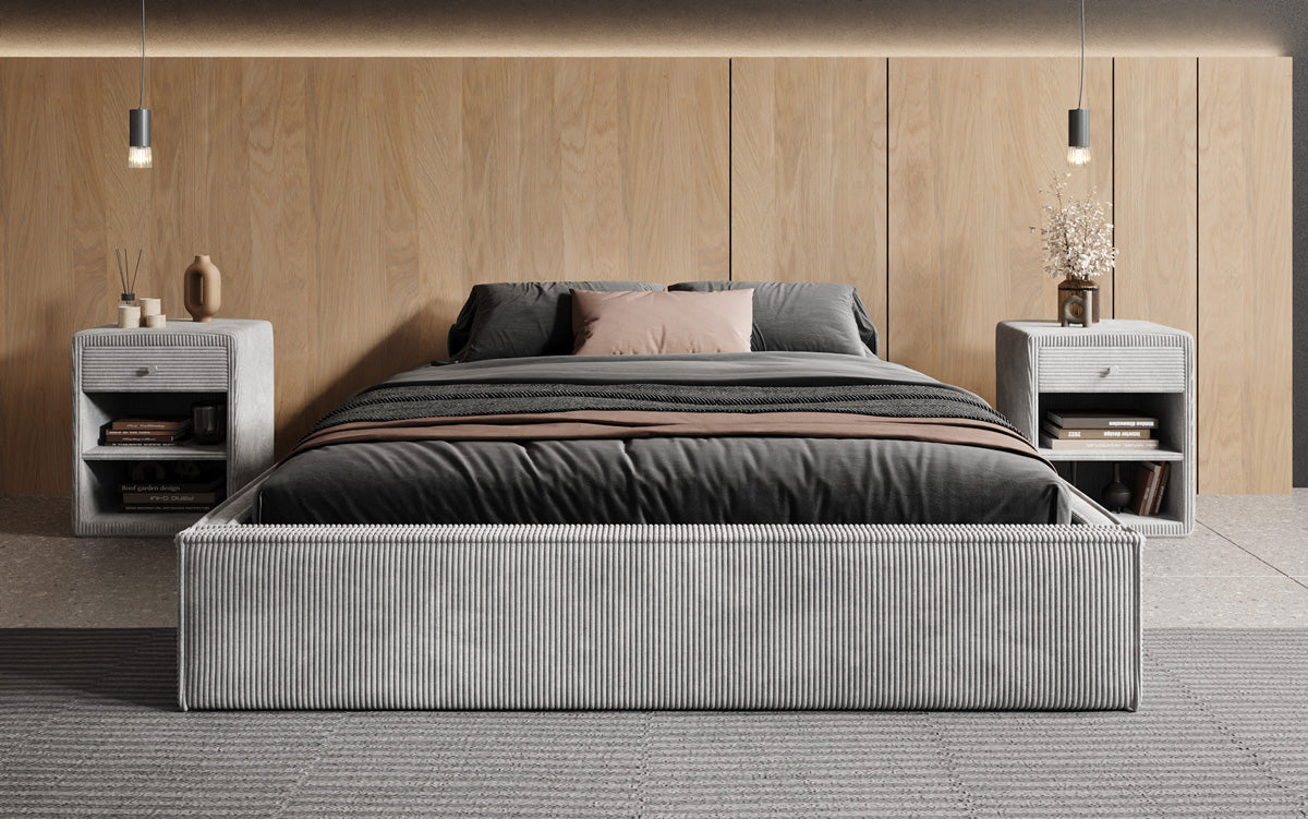 Designer Polsterbett Base mit Stauraum ohne Headboard in Cord
