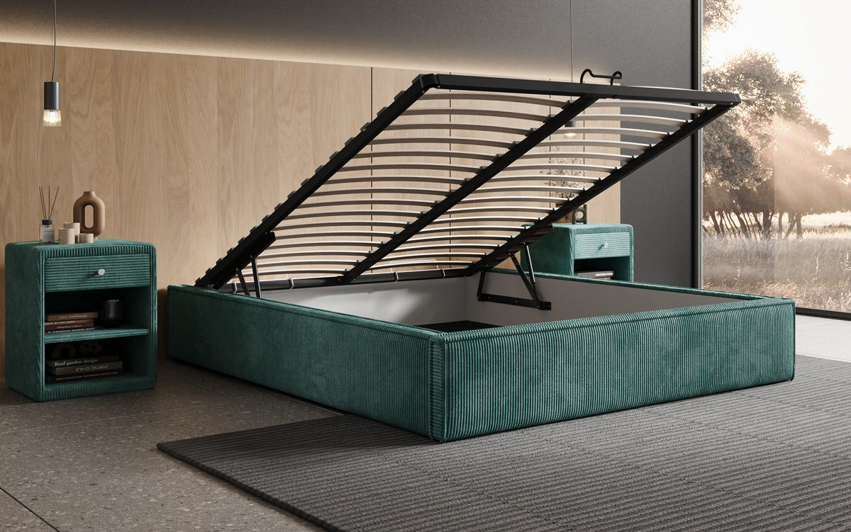 Designer Polsterbett Base mit Stauraum ohne Headboard in Cord