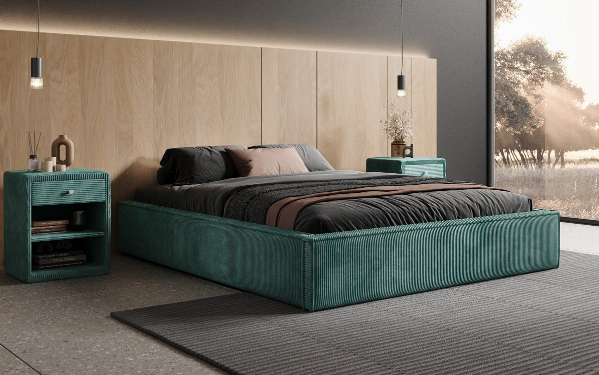 Designer Polsterbett Base mit Stauraum ohne Headboard in Cord