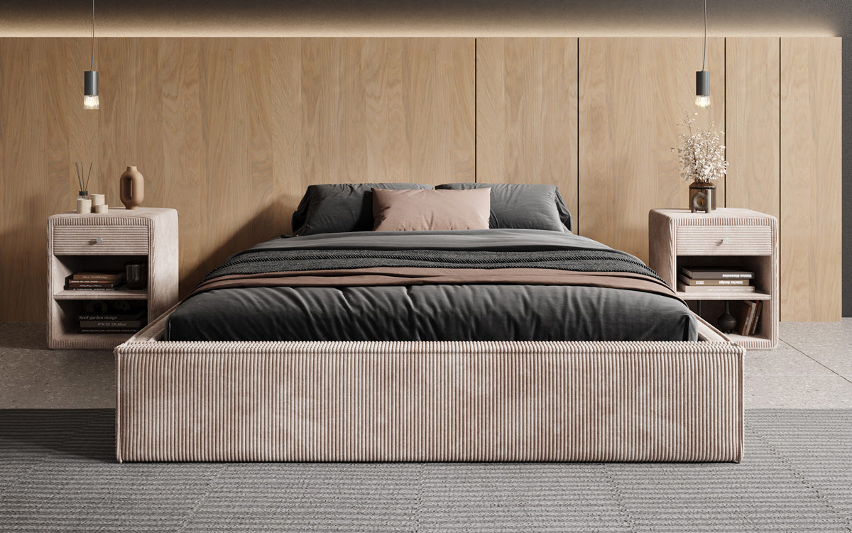 Designer Polsterbett Base mit Stauraum ohne Headboard in Cord