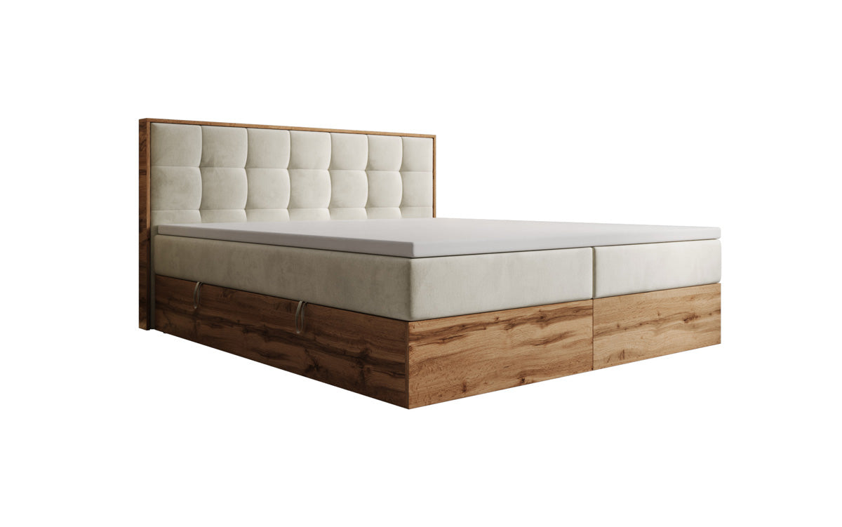 Boxspringbett Timber Quad mit Stauraum in Samt