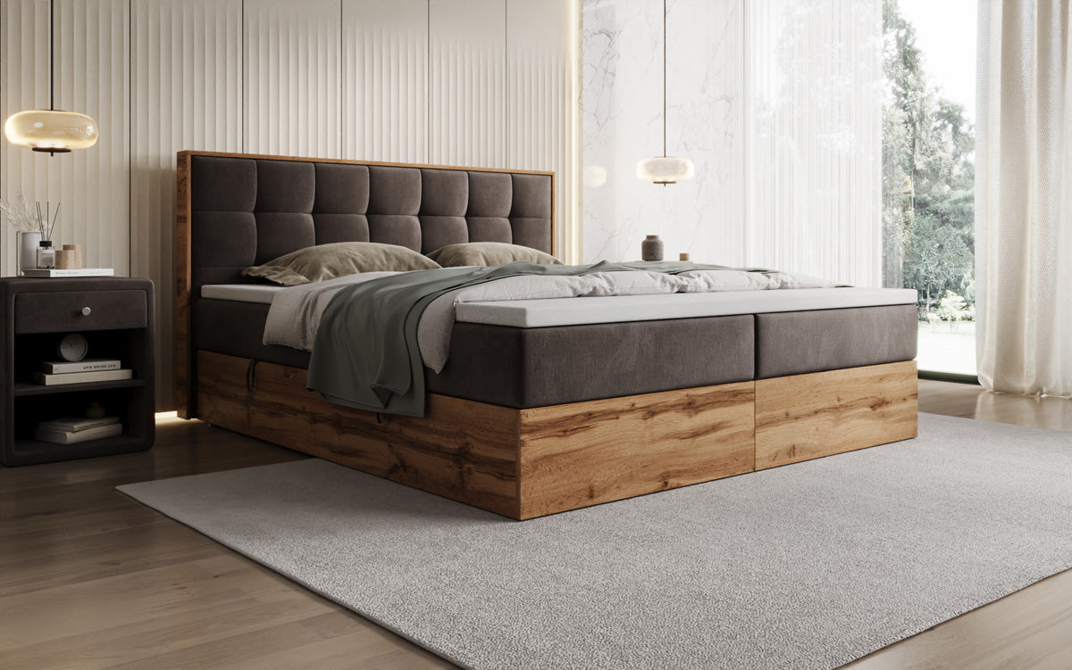 Boxspringbett Timber Quad mit Stauraum in Samt