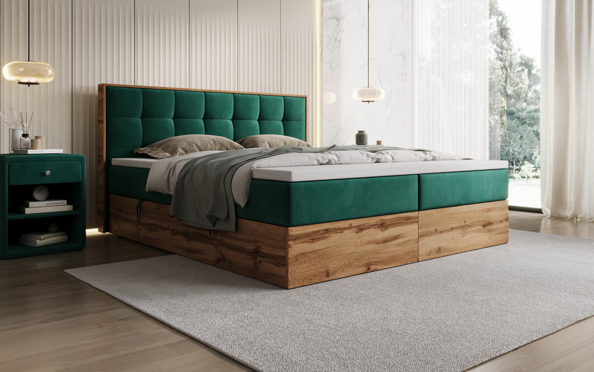 Boxspringbett Timber Quad mit Stauraum in Samt