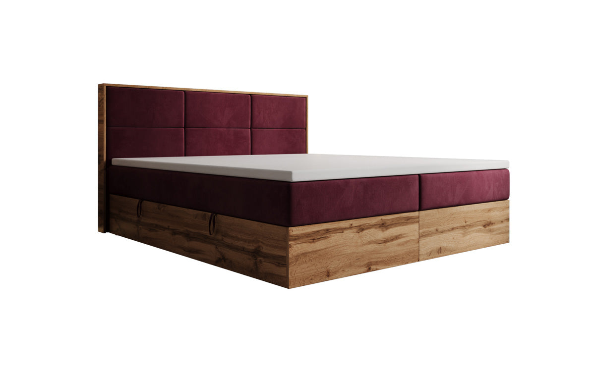 Boxspringbett Timber Panel mit Stauraum in Samt