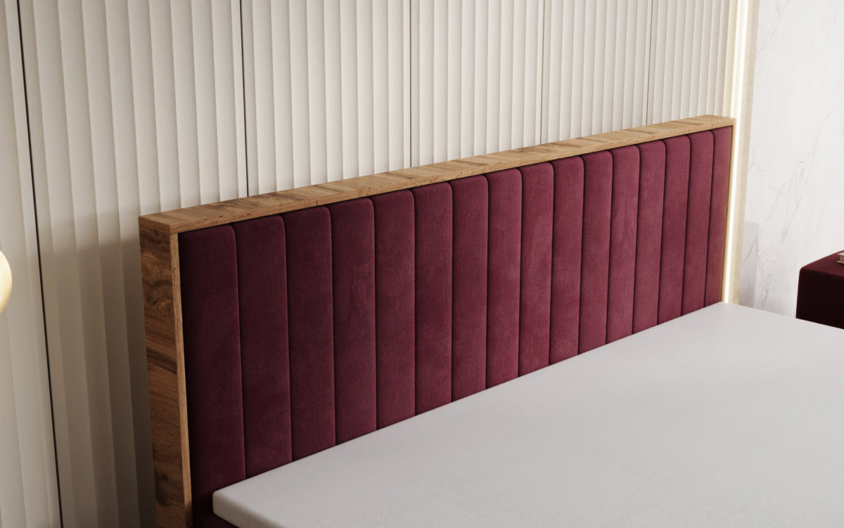Boxspringbett Timber Line mit Stauraum in Samt