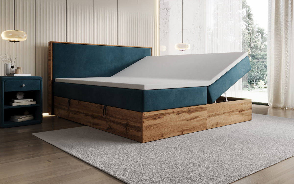 Boxspringbett Timber mit Stauraum in Samt