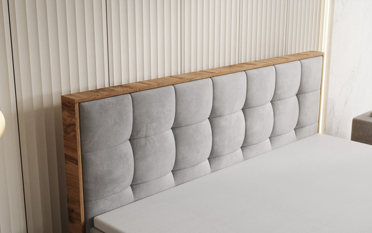 Boxspringbett Timber Quad mit Stauraum in Samt