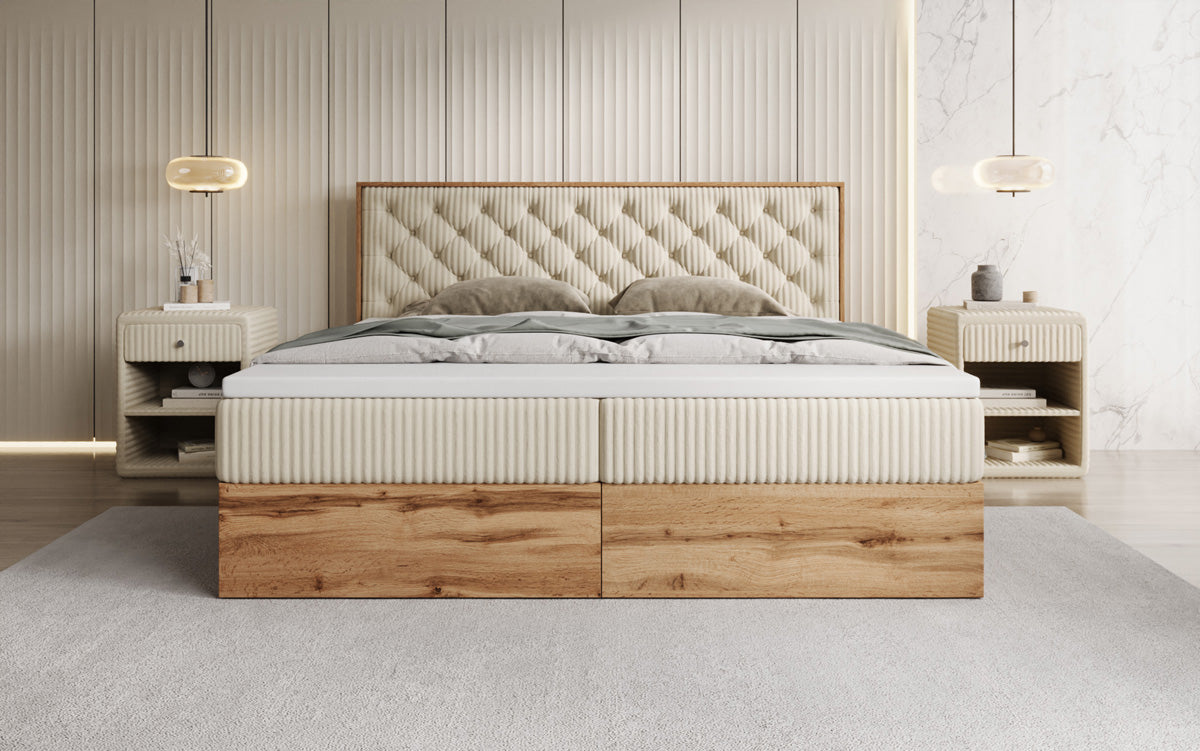 Boxspringbett Timber Chester in Cord mit Stauraum