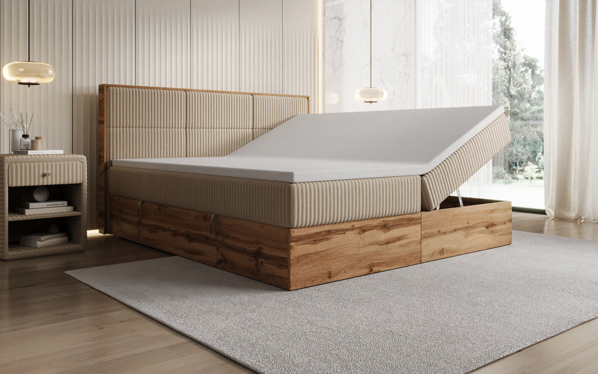 Boxspringbett Timber Panel in Cord mit Stauraum