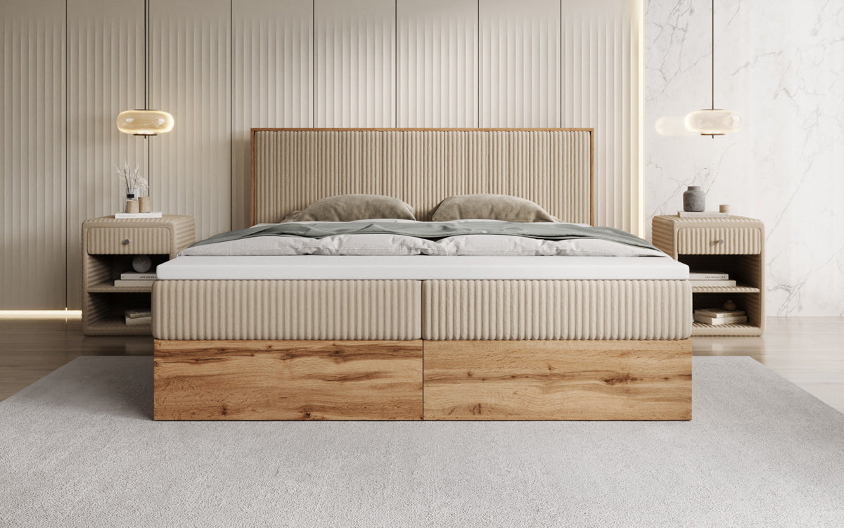 Boxspringbett Timber Line in Cord mit Stauraum