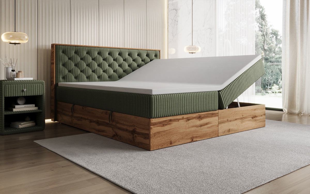 Boxspringbett Timber Chester in Cord mit Stauraum