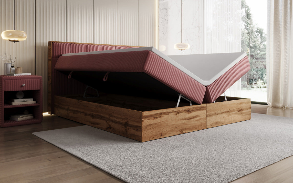 Boxspringbett Timber Quad in Cord mit Stauraum