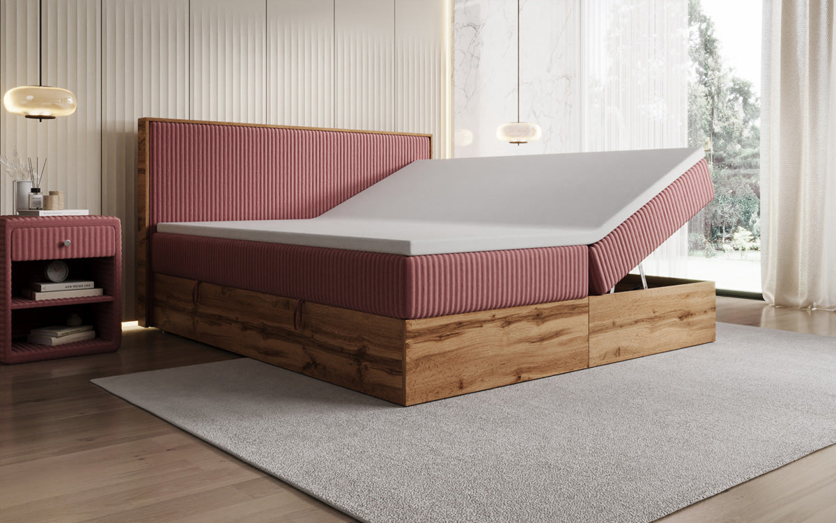 Boxspringbett Timber in Cord mit Stauraum