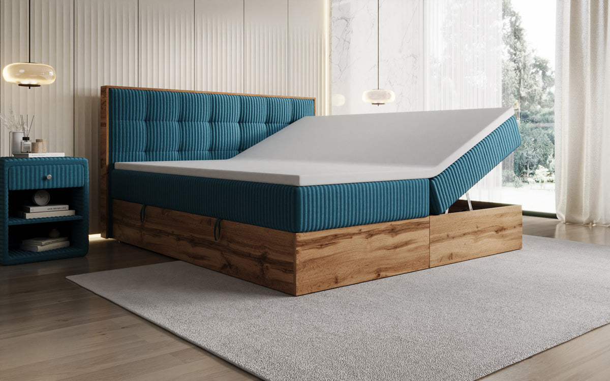 Boxspringbett Timber Quad in Cord mit Stauraum