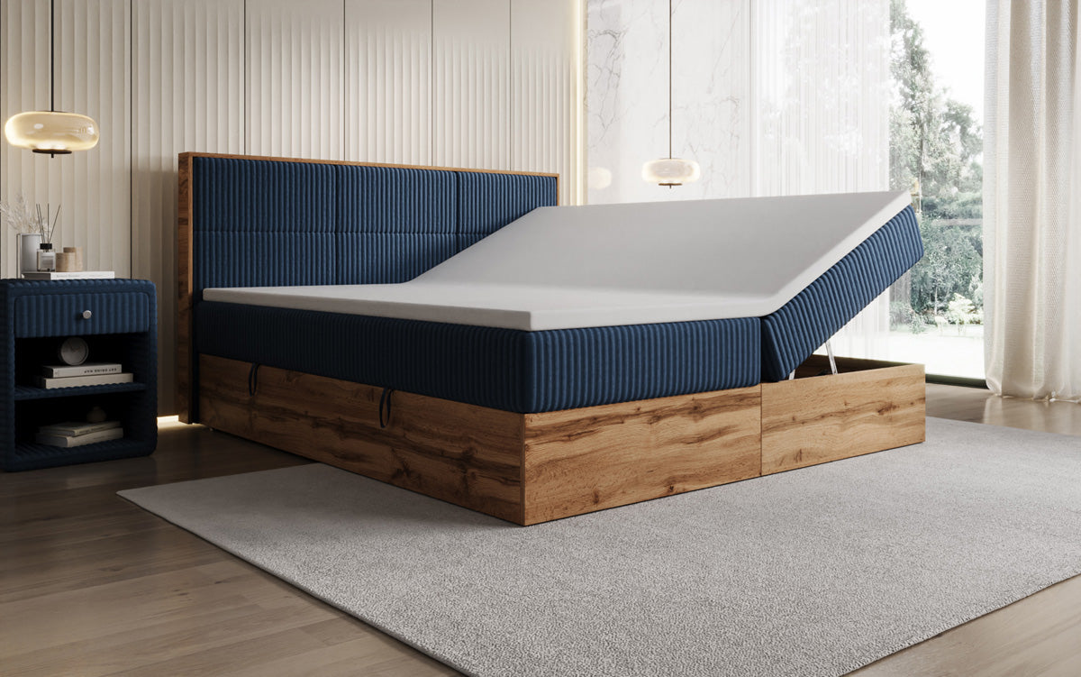 Boxspringbett Timber Panel in Cord mit Stauraum