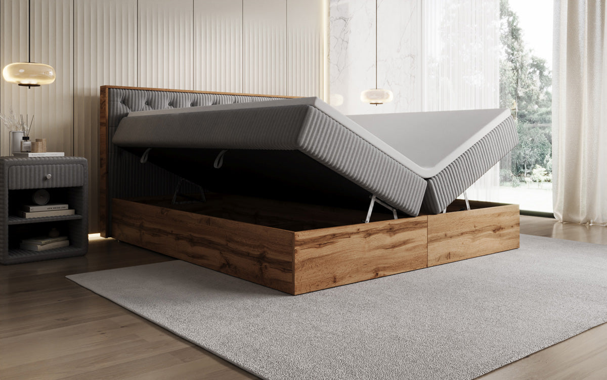 Boxspringbett Timber Chester in Cord mit Stauraum