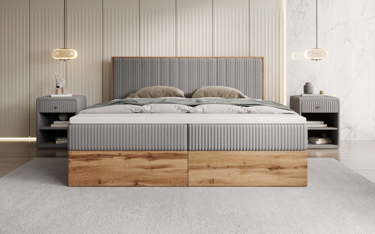 Boxspringbett Timber Line in Cord mit Stauraum