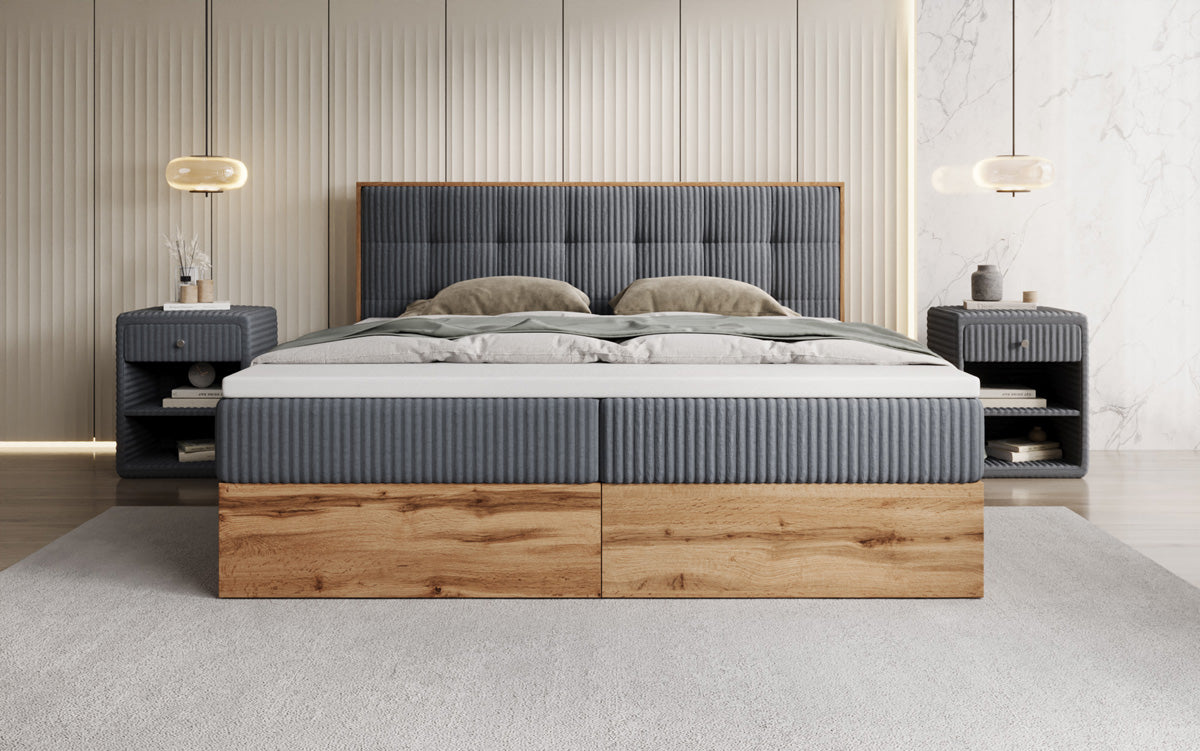 Boxspringbett Timber Quad in Cord mit Stauraum